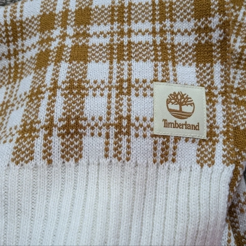 NWT Timberland white tan plaid fall winter scarf OS